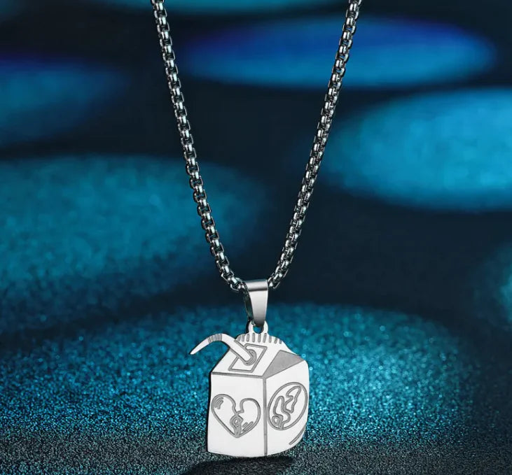 Stainless Steel Juice Box Pendant Necklace