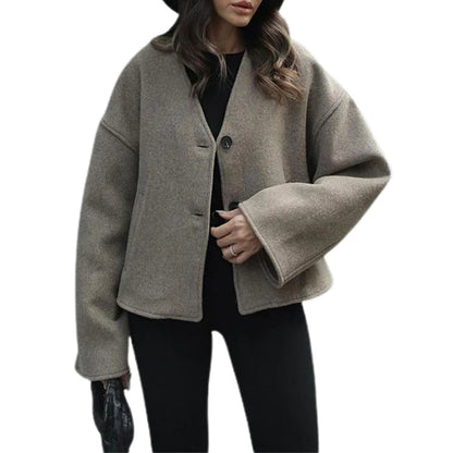 V-neck Long Sleeve Button Short Coat