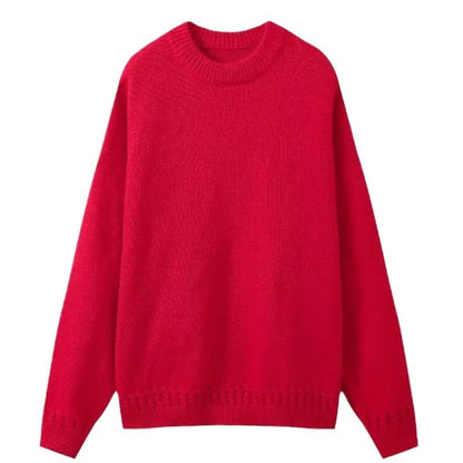 Women's Red Round-neck Pullover Sweater