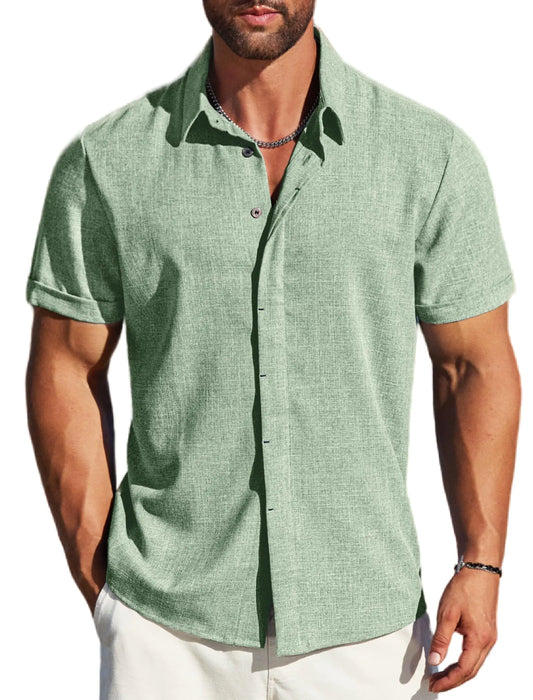 MAPICK Men's Linen Shirts Short Sleeve Button Down Casual Shirt Business Dress Clothing Beach Fashion Summer Tops 3X-Large Green