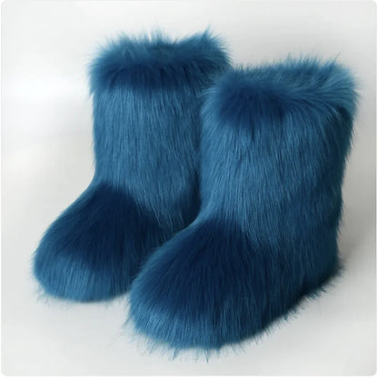 Women's Fox Fur Fleece Snow Boots